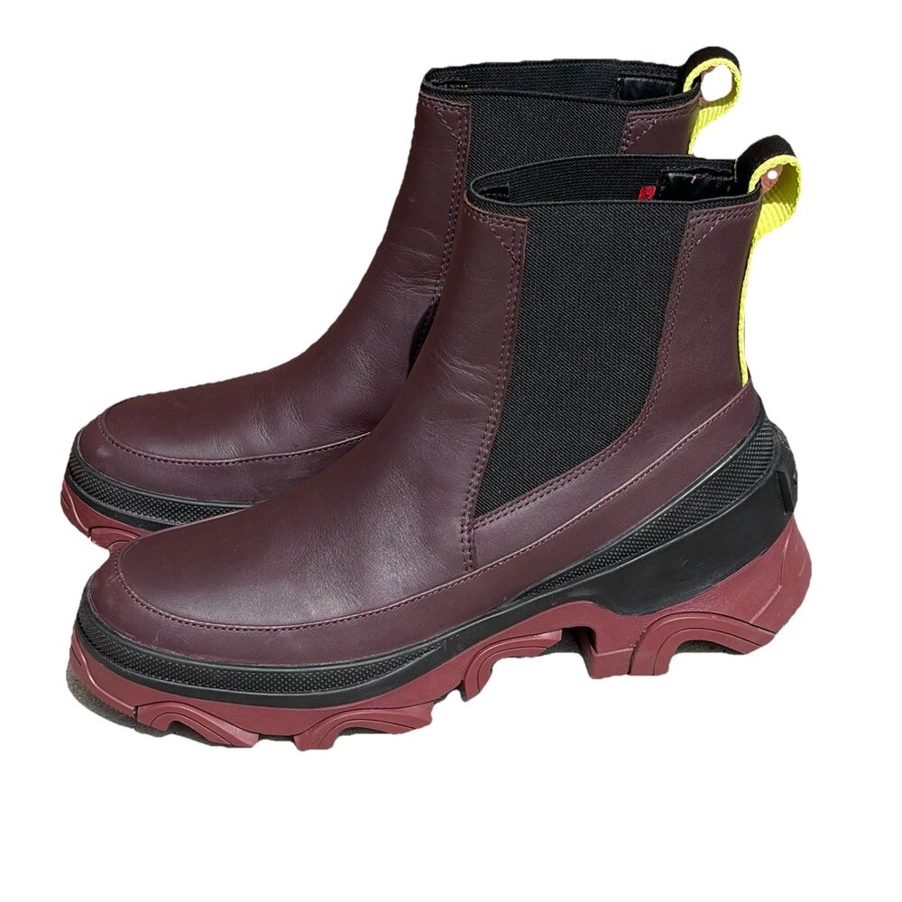 Sorel Brex Chelsea Boots Womens 8.5 Waterproof Leather Burgandy Lug Sole